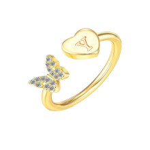Women's stainless steel butterfly initial ring dainty thin