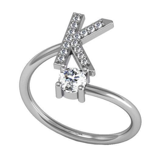 Women's Stainless Steel Initial Ring with Cubic Zirconia