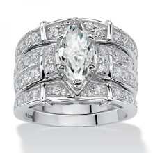 Sterling Silver Marquise CZ Ring Set 3 Pieces