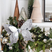 Butterfly Christmas Ornament Silver White 3D Set