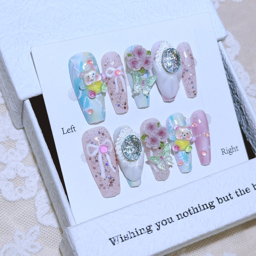 Zhouq-Outdoors (Xs) Glitter Pink Press-On Nails, Durable & Stylish