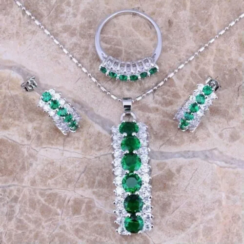 Women's 925 Silver Emerald Amethyst Ruby Jewelry Set 6