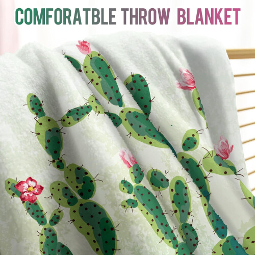 Cactus Blanket Green Plush Throw 50x60 inches 2