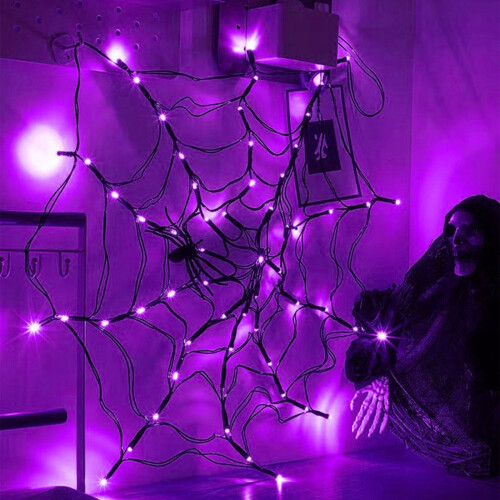 Halloween spinnenweblampjes met zwarte spin (10m) 2