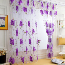 Vines Leaves Tulle Curtain Panel Sheer Scarf Valance Purple