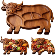 Highland Cow Wooden Charcuterie Board with Compartments 1
