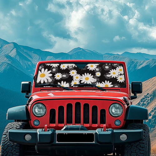 Daisy Print Windshield Sun Shade for Jeep Wrangler JL/JLU 2