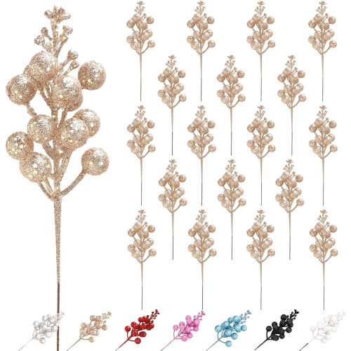 Glitter Berry Tree Picks Silver Stem 18-Pack 1