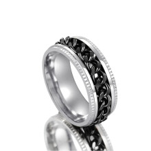 Men's Titanium Wedding Band with Rotatable Chain Texture