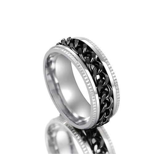 Men's Titanium Wedding Band with Rotatable Chain Texture