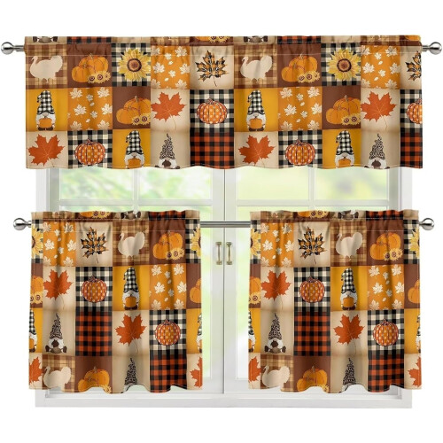 Maple Leaf Kitchen Valance Set 3 Pieces Farmhouse Vintage
