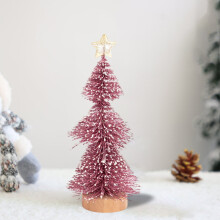 Miniature Christmas Tree Pink with Snow and Wood Base