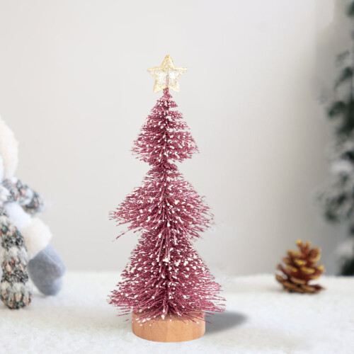 Miniature Christmas Tree Pink with Snow and Wood Base