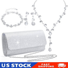Silver Clutch Purse Jewelry Set for Women 4 Pieces