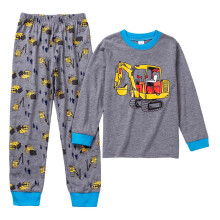 Cotton Pajama Set for Kids Yellow Cartoon Car Print Long