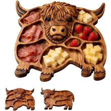 Highland Cow Wooden Charcuterie Board Natural Solid Wood 1