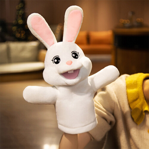 White Easter Bunny Hand Puppet with Movable Mouth 1pc 1
