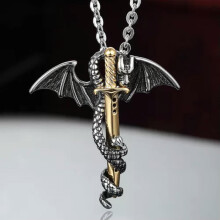 Dragon sword pendant necklace stainless steel gold