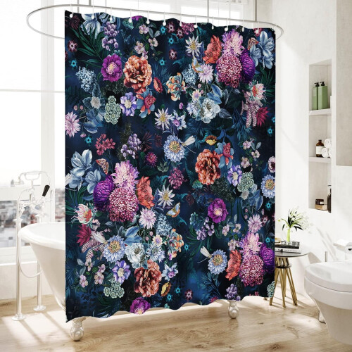 Duschvorhang im Boho-Stil mit farbenfrohem Blumenmuster aus Polyester 1