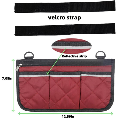 Borsa impermeabile rossa per bracciolo di sedia a rotelle 2