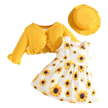 Toddler Girls Floral Dress Set with Cardigan and Hat 3