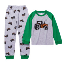 Cotton Kids Pajama Set Green Cartoon Car Print 2-Piece Long