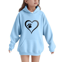 Kids Hooded Sweatshirt Loose Fit Heart Paw Print Raglan