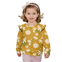 Girls' Long Sleeve Ruffle Shoulder Yellow Sweatshirt Size