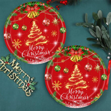 Christmas Party Supplies Red Paper Plates Cups Napkins 20Pcs