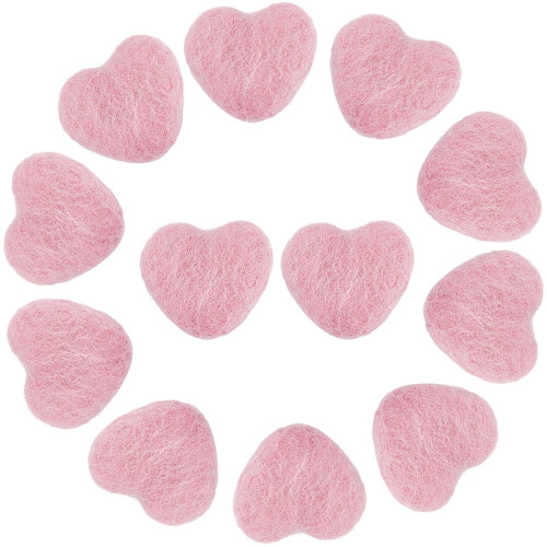Wool Felt Hearts Pink 12pcs