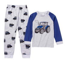 Cotton Pajama Set for Kids Blue Cartoon Car Print Long