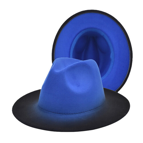 Panama Fedora Hat Blue Wide Brim Wool Blend