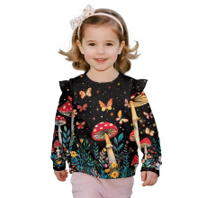 Girls Ruffle Sweatshirt Long Sleeve Mushroom Print Pullover