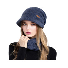 Women's Winter Hat and Scarf Set Navy Blue 2 Pieces
