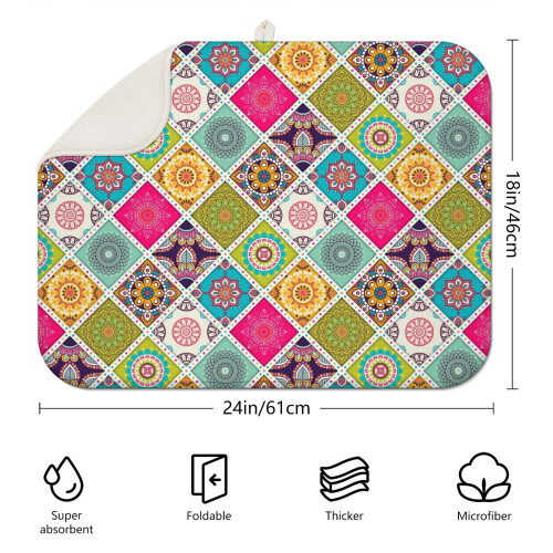 Geschirrtrockenunterlage mit Boho-Blumenmuster, Mikrofaser, 45,7 x 61 cm 1