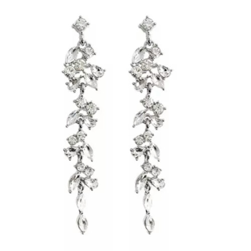 Cubic Zirconia Clip-On Drop Earrings Silver 1 Pair 1