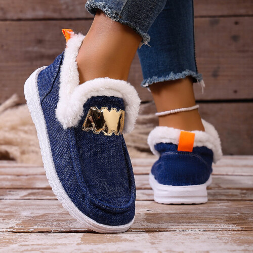 Damen-Slipper aus Canvas, gefüttert, bequem, blau, Größe 1