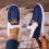 Damen-Slipper aus Canvas, gefüttert, bequem, blau, Größe 6