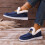 Damen-Slipper aus Canvas, gefüttert, bequem, blau, Größe 8