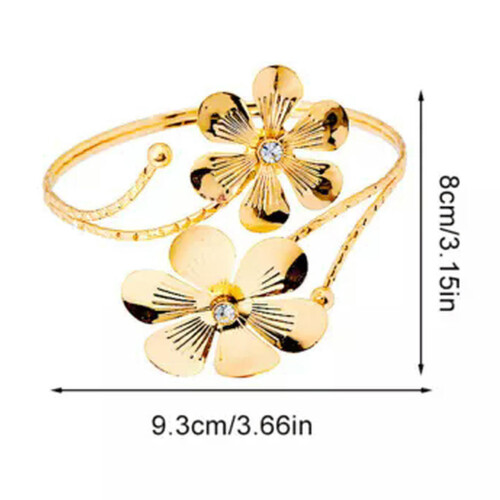 Pulseira feminina ajustável com flor e borboleta dourada 2