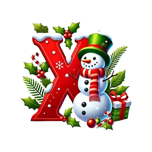 Red Initial Christmas Ornament Acrylic Snowman with Green 1