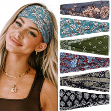 Women Boho Elastic Hairbands Non-Slip Soft Wide Thick 6 Pack