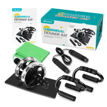 Fitness Workout Kit Black Ab Wheel Roller with Push-Up Bars