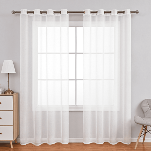 White Sheer Curtains Rod Pocket Voile Panel 78.7 in