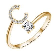 18K Gold Plated Adjustable Open Letter Ring A-Z for Women
