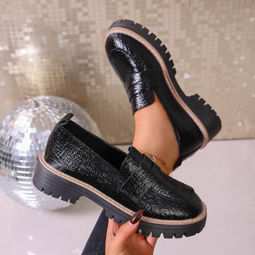 Γυναικεία Loafers από PU δέρμα με στρογγυλή μύτη, χοντρή σόλα, μέγεθος US8.5 1