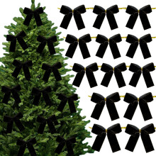 Velvet Christmas Tree Bows Black 3.35 Inch 12 Pack