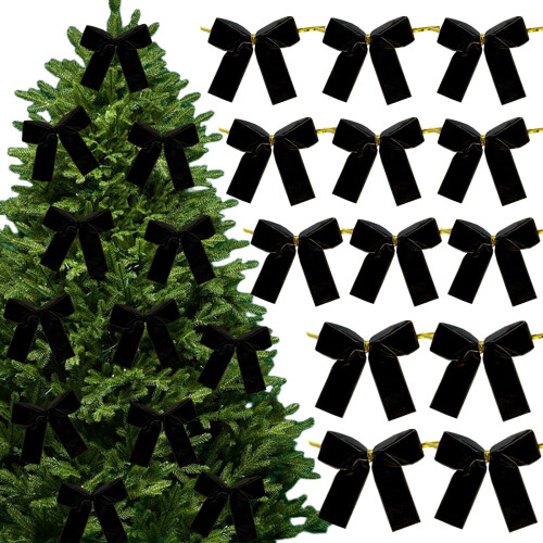 Velvet Christmas Tree Bows Black 3.35 Inch 12 Pack