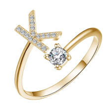 18K Gold Plated Adjustable Open Letter Ring A-Z for Women