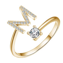18K Gold Plated Adjustable Open Letter Ring A-Z for Women